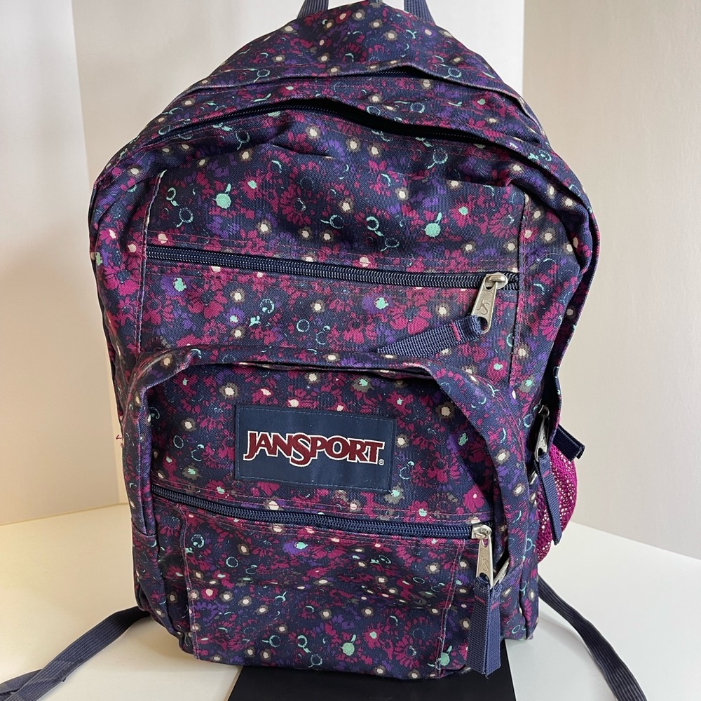 Jansport Big Student Backpack Navy With Flower Print. Gem